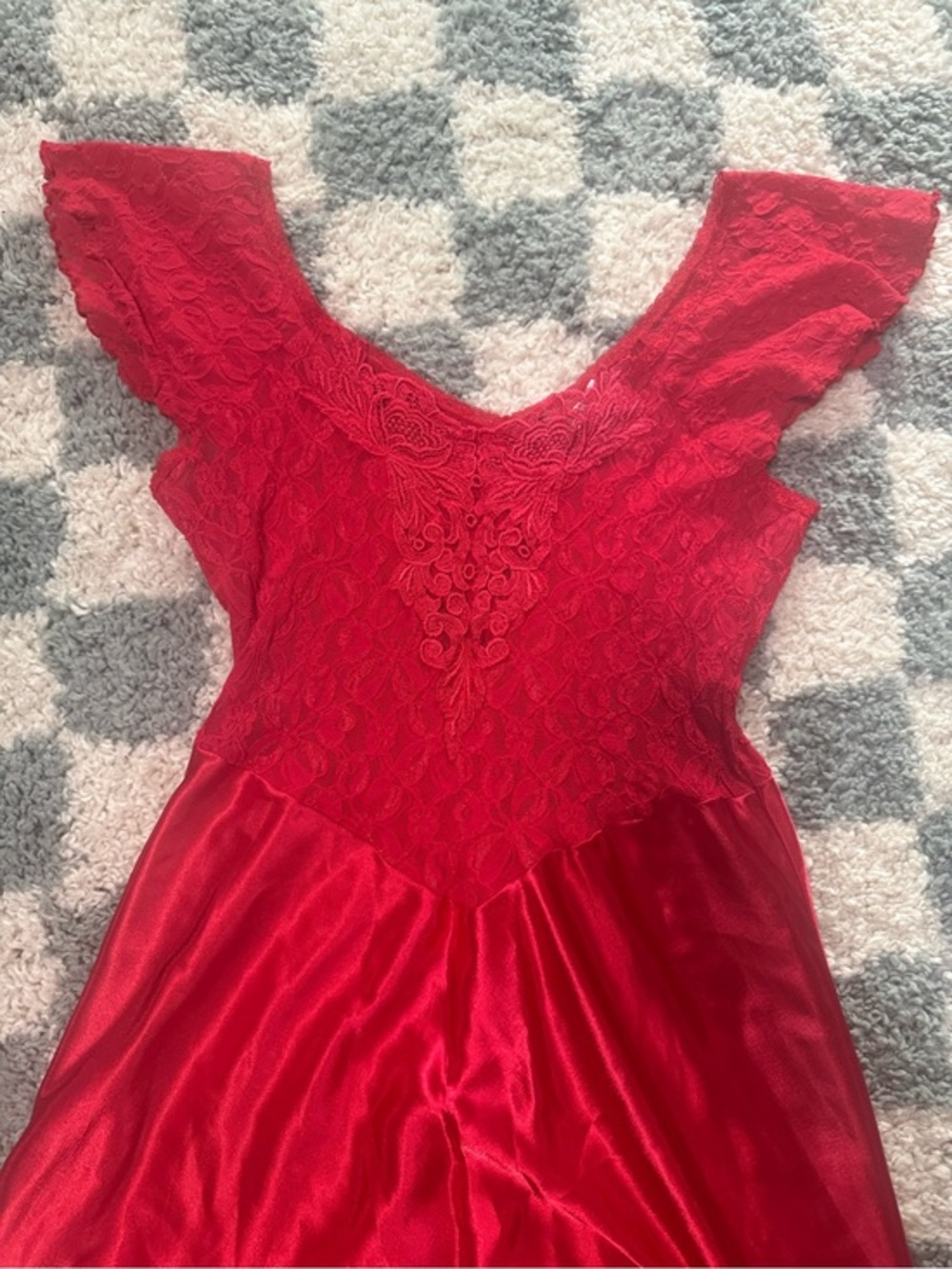 Vintage Nylon Whimsigoth Grunge Red Lace Bodice Sheer Dress Nightie Doily Slip